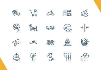 outline transportation icons set. editable linear babysitter, go kart, scholar bus stop, and other 17 icons in this category isolated on transparent background.