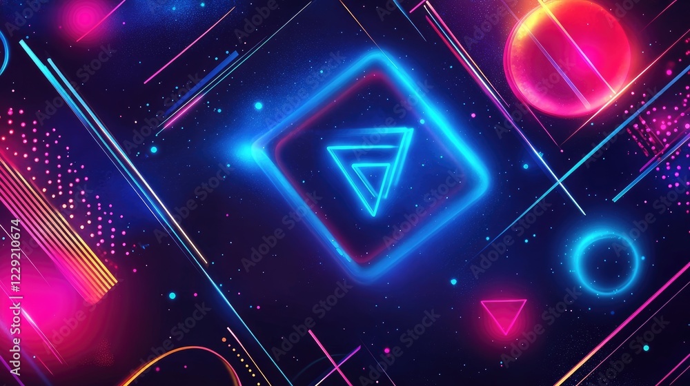 Aufkleber neon-colored digital patterns with glowing geometric designs, creating a bold and futuristic atmosph