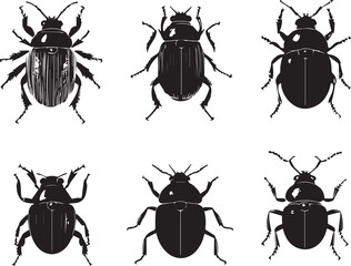 A set of insects silhouettes for flat design. Hand drawn vector illustration