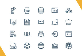 outline information technology icons set. editable linear css, microchip, 404 error, and other 17 icons in this category isolated on transparent background.