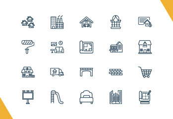 outline real estate industry icons set. editable linear industrial park, garage, balcony, and other 17 icons in this category isolated on transparent background.
