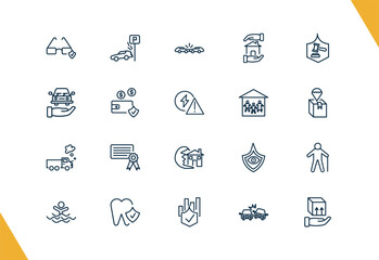 outline insurance and coverage icons set. editable linear parking crash, frontal crash, house insurance, and other 17 icons in this category isolated on transparent background.