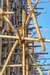 Bamboo scaffolding, construction work, Ananda Pahto Temple, Bagan, Mandalay Region, Myanmar, Asia