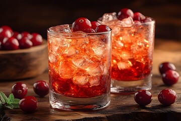 Refreshing Cranberry Cocktail with Ice and Fresh Berries for Festive Gatherings
