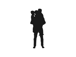 Family mom and dad walking and playing together with kids silhouettes set collection. Happy family Walking silhouette, Happy young family holding hands vector silhouette. Vector on a white background.