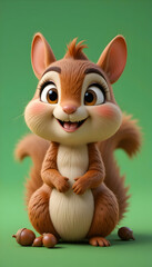 Fototapeta premium Adorable 3d Cartoon Squirrel with Acorns