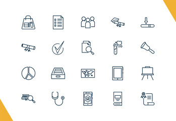 outline education and science icons set. editable linear application form, group of people, graduating, and other 17 icons in this category isolated on transparent background.