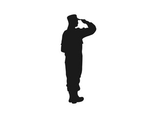 women doing a military salute silhouette. woman doing a military salute with a hand over the forehead. Vector on a white background.