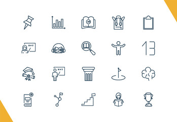 outline education and science icons set. editable linear bars, audiobook, school bag, and other 17 icons in this category isolated on transparent background.
