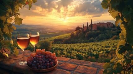 Twilight and Wine in Tuscan Vineyards
