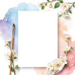 Painter funeral flyer with watercolor brushes, empty easel, muted tones and text space