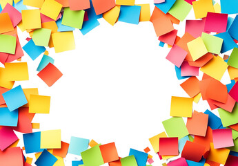 a colorful square paper pieces scattered isolated on a transparent background