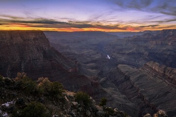 Canyon landscape, gorge of the Grand Canyon at sunset, Colorado River, view from Lipan Point, eroded rock landscape, South Rim, Grand Canyon National Park, Arizona, USA, North America