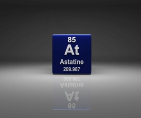 Cube with Astatine number 85 periodic table, 3d rendering