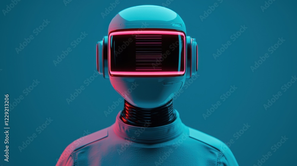 Poster futuristic robot design sci-fi environment 3d rendered image studio lighting technology concept