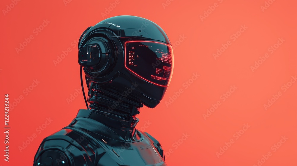 Poster futuristic robot portrait studio setting digital art vibrant background side view sci-fi concept