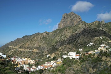 Vallehermoso with the rock massif Roque Cano, La Gomera, Canary Islands, Spain, Europe