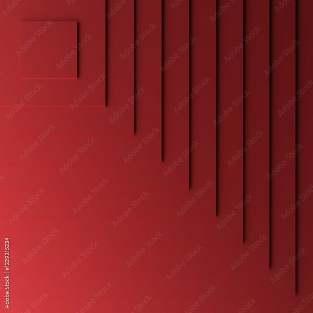 Poster red modern background with three dimensional steps, 3d rendering