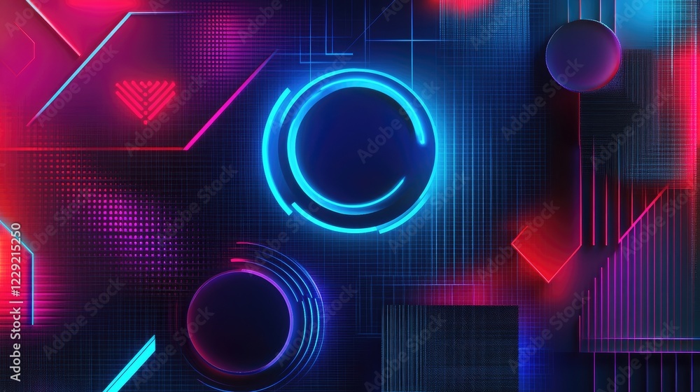 Poster a modern sci-fi aesthetic created by glowing neon geometric patterns in a digital rendering with bol