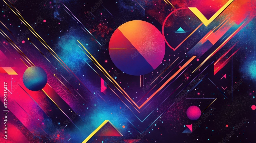 Poster a modern sci-fi aesthetic created by glowing neon geometric patterns in a digital rendering with bol