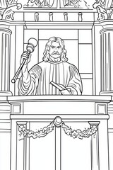 Fototapeta premium Historical Architectural Detail - Judge Figure . Children coloring page