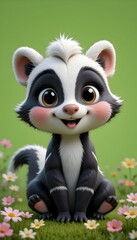 Naklejka premium Adorable Baby Skunk in Flower Meadow