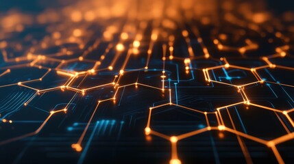 Obraz premium Abstract digital rendering of glowing neon hexagons and lines forming a futuristic and high-tech design