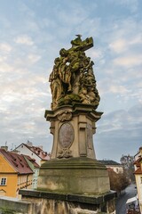 Statue, crucifixion, Jesus on the cross, Charles Bridge, historic centre, Prague, Bohemia, Czech Republic, Europe