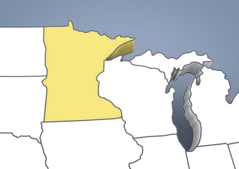 Minnesota, MN, USA, United States of America, outline, 3D illustration, North America