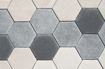 paving stone gray color hexagonal shape close-up top view