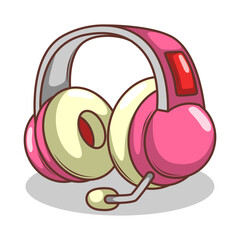 Hand drawn cute cartoon illustration of wireless headphones. Flat vector headset sticker in simple colored doodle style.