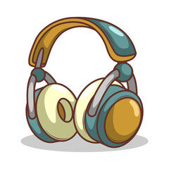 Hand drawn cute cartoon illustration of wireless headphones. Flat vector headset sticker in simple colored doodle style.