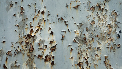 gray purple background, in the photo an iron wall with peeling old paint and rust