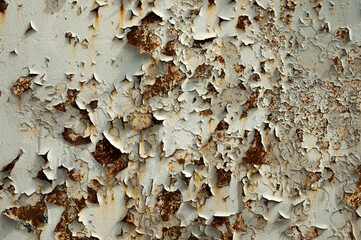 peeling paint and rust on iron wall close up