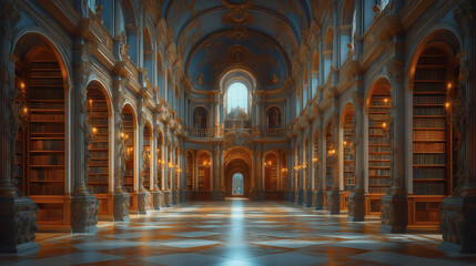 Fototapeta premium Grand Classical Library with Arched Hallways