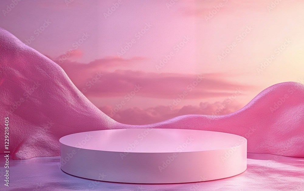 Aufkleber circular stone platform in a soft pink setting with gradient clouds