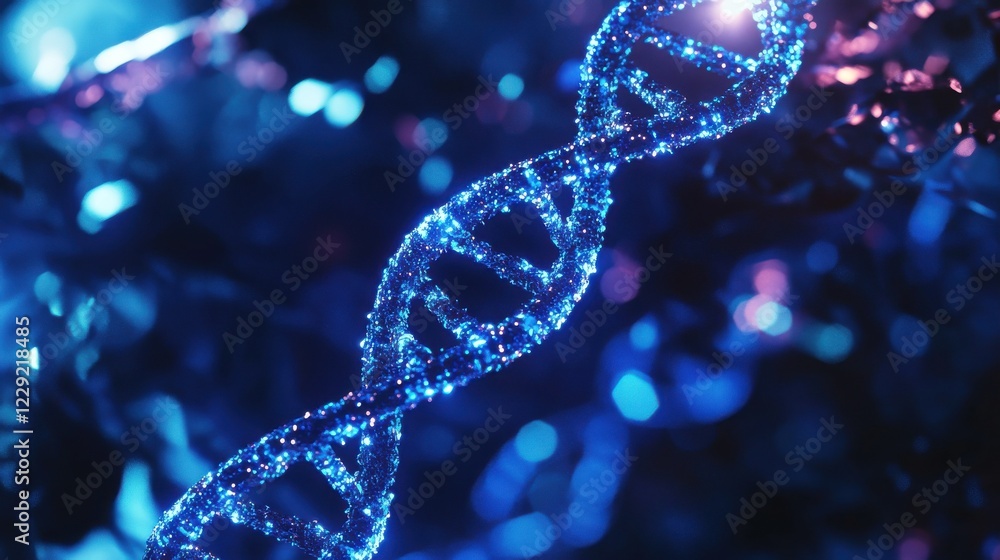 Poster abstract glowing circuit ai hologram with dna on blurry background. ai and science concept. double e