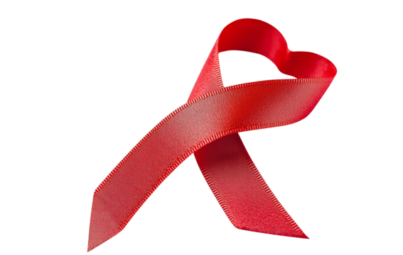 A red ribbon in the shape of a heart isolated on transparent white background, clipping path, Png.
