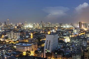 City view, skyline, skyscrapers, Bang Rak Financial District, dusk, Silom District, panoramic view...