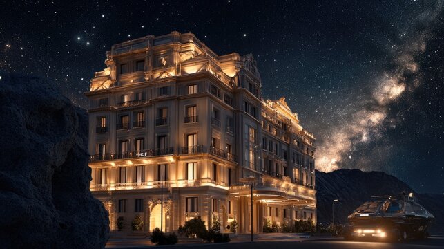 Elegant Hotel Underneath a Starry Night Sky