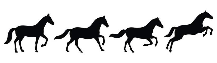 Horse silhouette on a white background. Horse silhouette in side view for decorative design. Vector illustration.