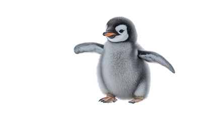 Fototapeta premium Adorable Gray and White Baby Penguin Chick Standing on Black Bac