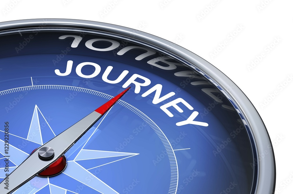 Poster 3d rendering of an compass with the word journey