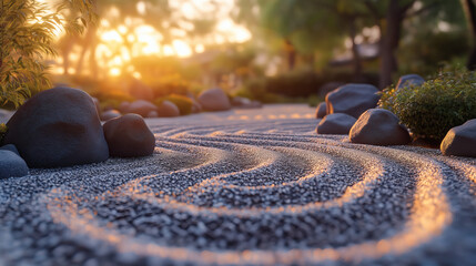 Japanese Garden with Stone Raked Ripples