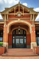 Historic train station with a grand entrance, representing classic architecture