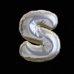 Silver Balloon Letter S, Realistic 3D Rendering on a black background