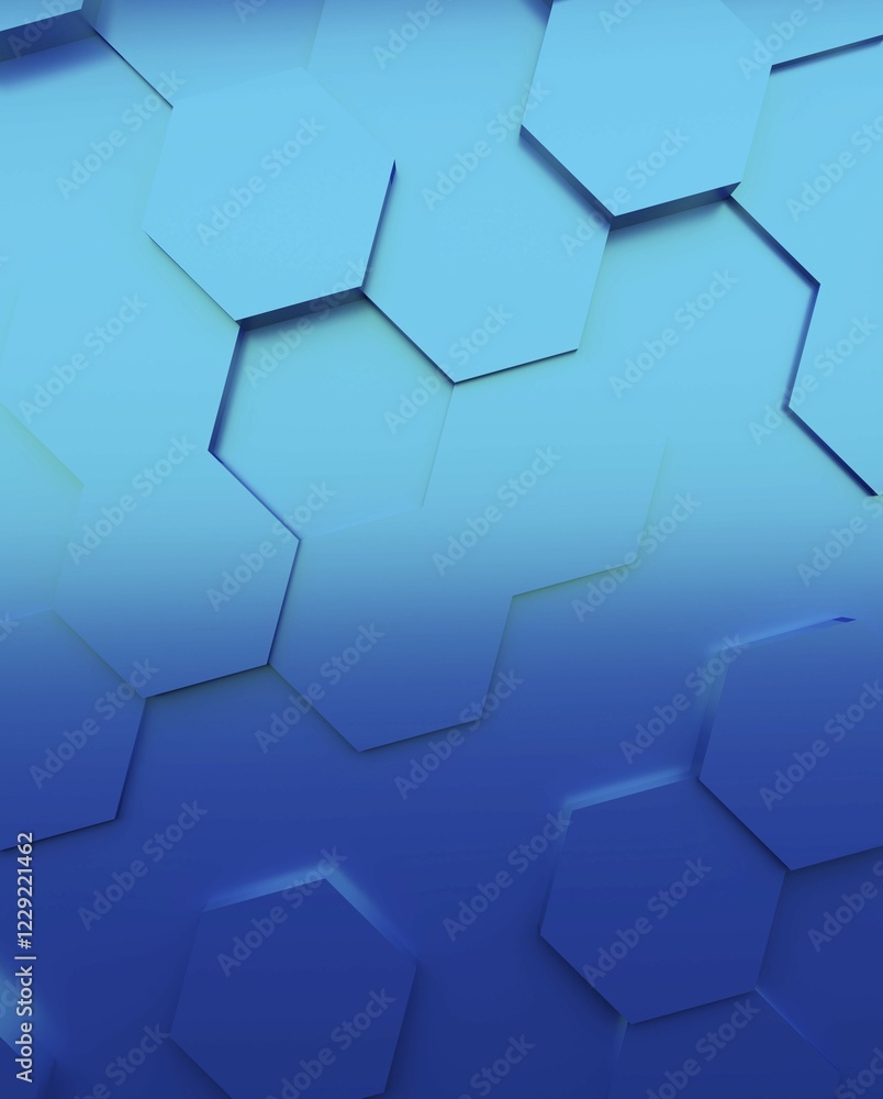 Poster abstract background with blue metallic hexagons, 3d rendering