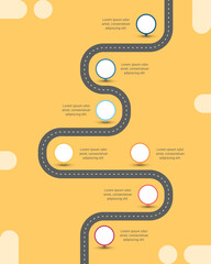Roadmap infographic design template on yellow background. 7 steps infographic.Print