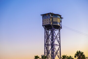 Torre Sant Sebastià of Port Vell Aerial Tramway, Teleférico del puerto Barcelona, Barceloneta,...