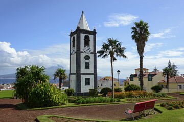 Clock tower Torre do Relogio, Jardim de Florecio Terra park, Horta, Faial, Azores, Portugal, Europe
